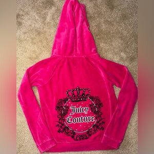 Juicy Couture Hot Pink Velour Bling Zip Up Hoodie Sz M